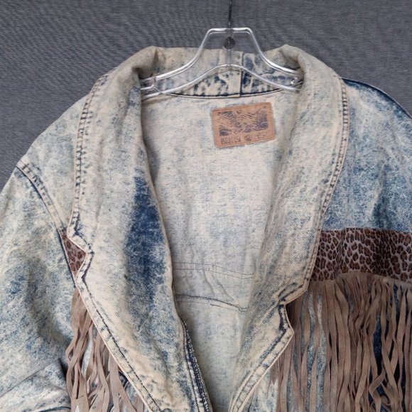 Vintage Fringe Denim Jacket Acid Wash Size L - Picture 11 of 16